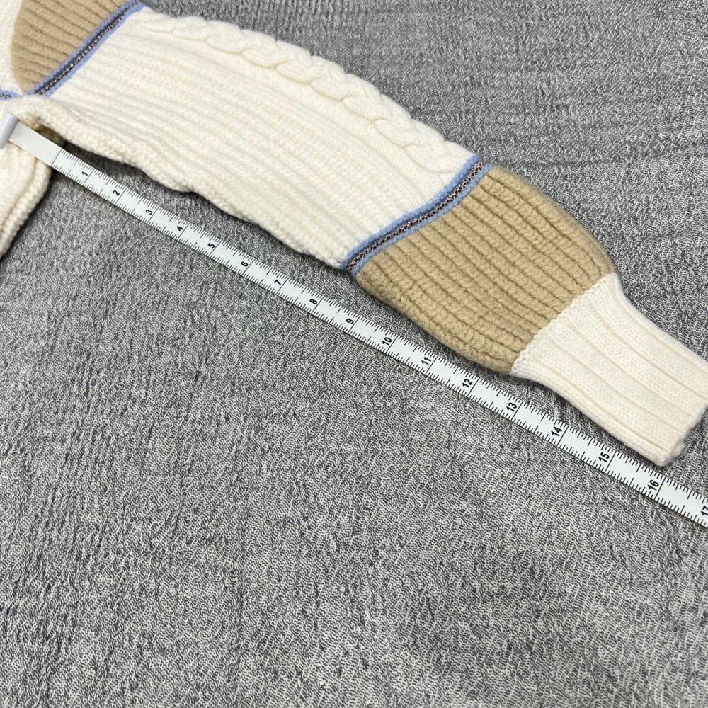 Joie Ivor Colorblock Chunky Cable Knit Wool Sweater Womens XS Cream Old Money - Picture 8 of 15